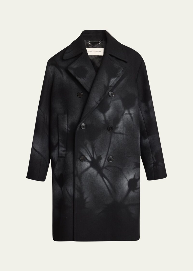 DRIES VAN NOTEN : Men's Racos Printed Double-Breasted Coat